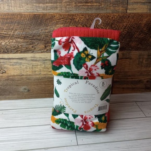 5 Pack Tropical Paradise Microfiber Kitchen Towels Butterflys & Flowers - Picture 2 of 6